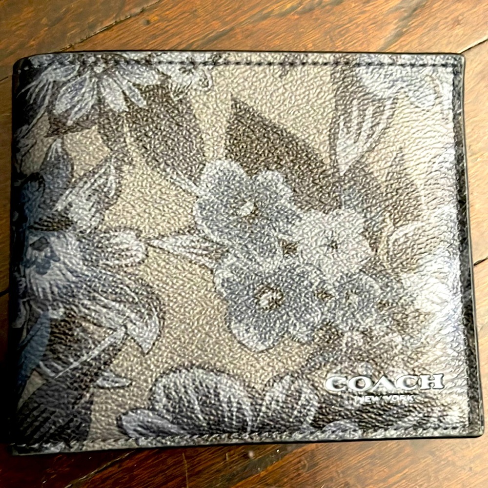 Men’s  Double Bifold Coach  Wallet Blue ,Grey